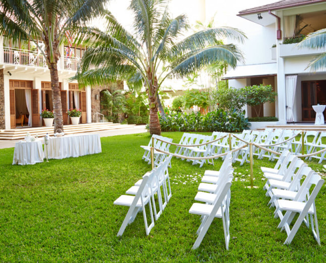Garden Courtyard set for a wedding ceremony