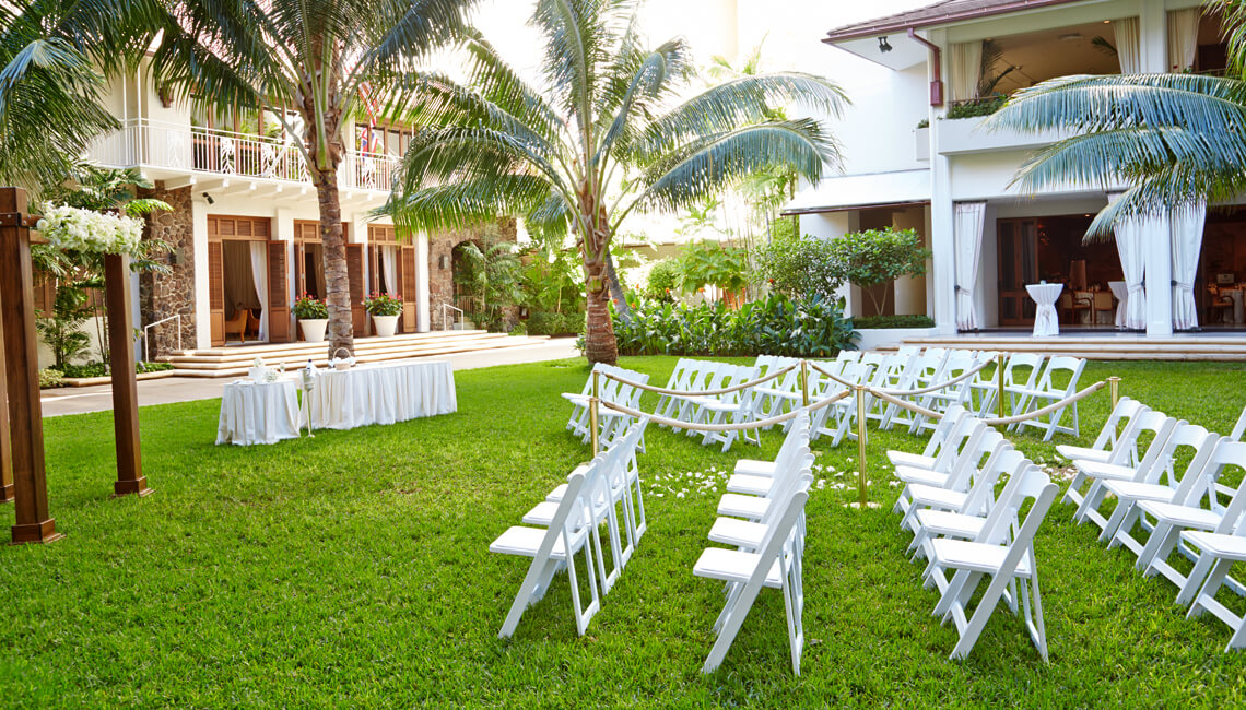 Garden Courtyard set for a wedding ceremony