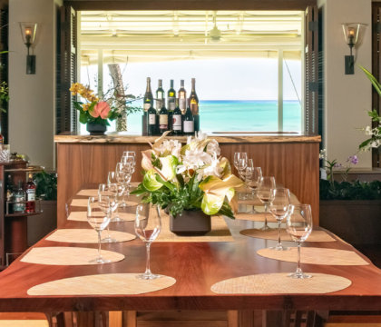 Communal table at Cattleya Wine Bar in Orchids restaurant