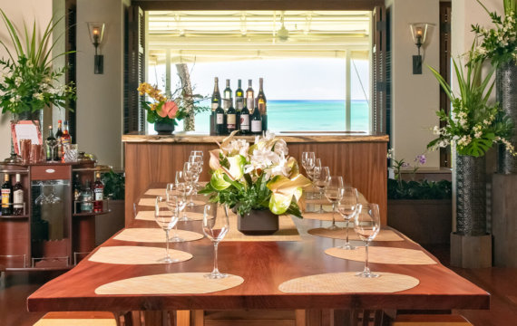Communal table at Cattleya Wine Bar in Orchids restaurant