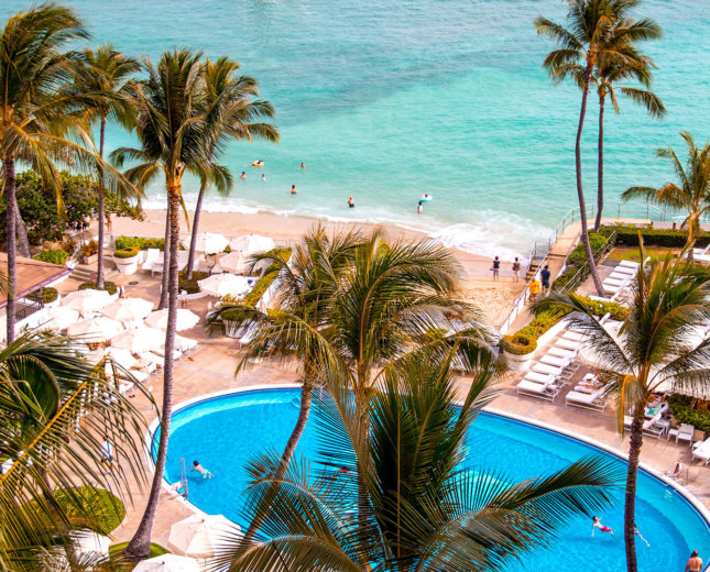 View of the pool and beach